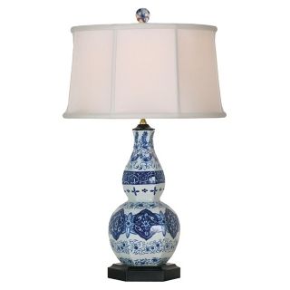Blue and White Porcelain Hexagonal Gourd Table Lamp   #J4926