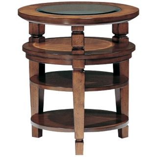 Denver Cabin Pecan Finish Round Chairside Table   #P1914