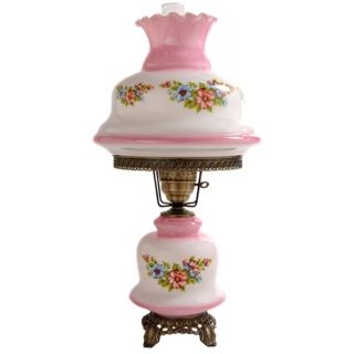 Large Pink Tint Floral Night Light Hurricane Table Lamp   #F7962