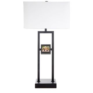 Digital Photo Black Metal Table Lamp with White Linen Shade   #U2366