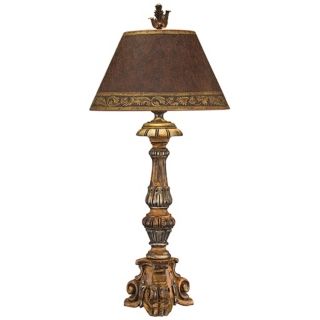 John Richard Hand Carved Wood Candlestick Table Lamp   #N8860