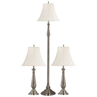 Set of 3 Banister Brushed Steel Floor and Table Lamps   #P0711
