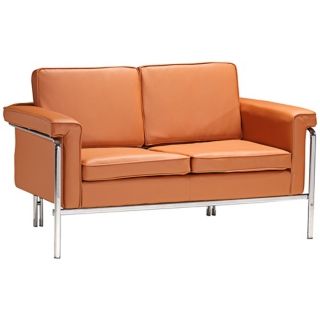 Zuo Singular Terracotta Leatherette and Chrome Love Seat   #V7671