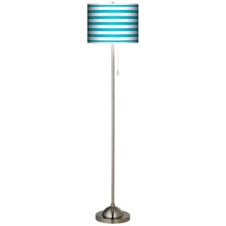 Giclee Aqua Horizontal Stripe Brush Nickel Pull Chain Floor Lamp   #99185 83501