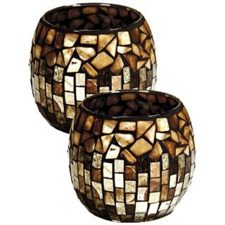 Dale Tiffany Set of 2 Amber Shell Mosaic Candle Holders   #X5025