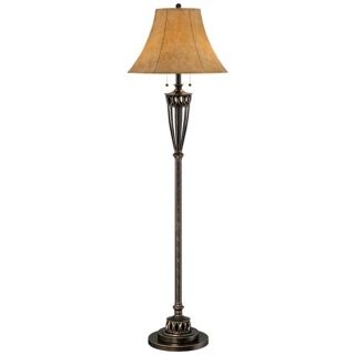 Bronze Cage Floor Lamp with Faux Leather Shade   #T7886