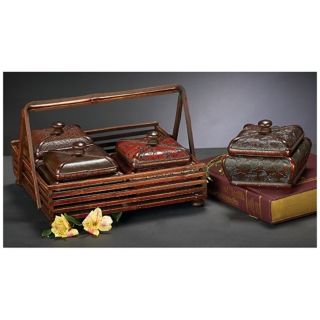 Set of 4 Multicolor Faux Leather Jewelry Boxes w/ Basket   #N0015