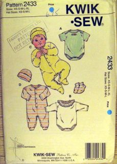 Kwik Sew sewing pattern: baby JUMPSUITS & ROMPERS, HAT, BOOTIES nb
