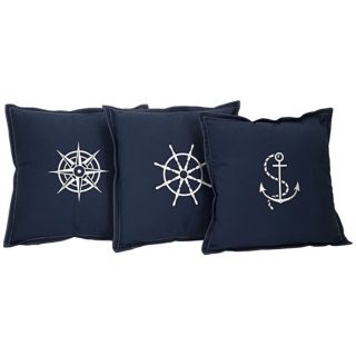 Admiral Set of 3 100% Cotton Navy Blue Throw Pillows   #W1770