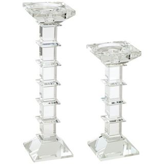 Set of 2. Clear crystal. Pillar candles not included. Large is 13
