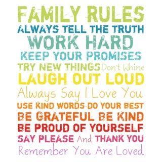 Family Rules Multi Color 20" High Motivational Wall Art   #Y0515