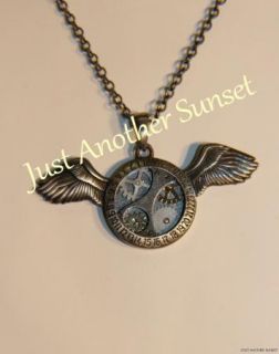 Victorian Flight Steampunk Necklace Gears Pendant Wings Jewelry Gothic