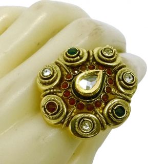 Traditional CZ Kundan Polki Adjustable Ring Party Wear Indian Gold