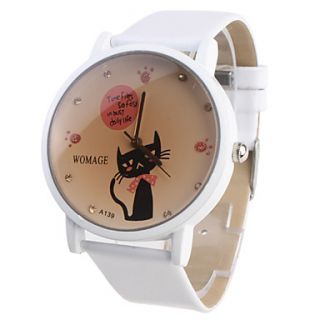 USD $ 4.99   Cartoon Cat Girl Women Watch White Watchband A139,