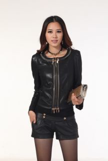 Woman Multi Zipper Faux Leather PU Motorcycle Jackets M L XL2XL
