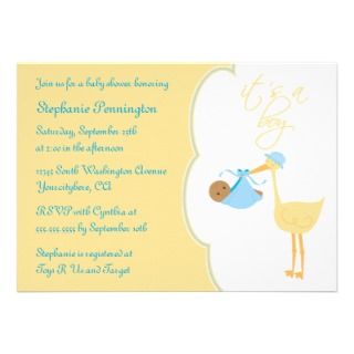 Cute its a boy blue stork baby shower invitation