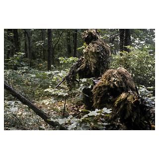 Marine sniper team wearing camouflage ghillie su Poster