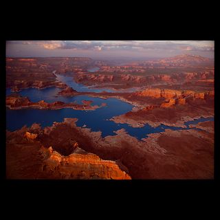Scenic aerial of Lake Powell and rock formations  National Geographic