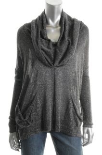 Karen Kane New Gray Metallic Drape Neck Drop Shoulder Pullover Sweater