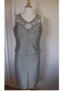 Kasper Shiny Taupe 3 Piece Embroidered Beaded Dressy Skirt Suit 10 8