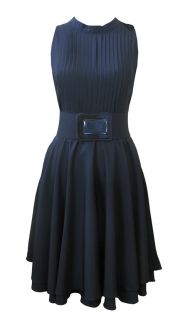 Black Pleated Bodice Day Dress Belt Karolina Size 14 New