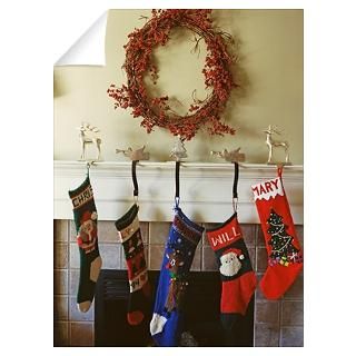 fireplace mantle with illuminated christmas decora Wall Decal