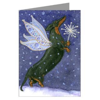  Black Greeting Cards  Dachshund Snow Fairy Christmas Card (10