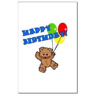 Birthday Bear & Balloons Mini Poster Print  Happy Birthday with