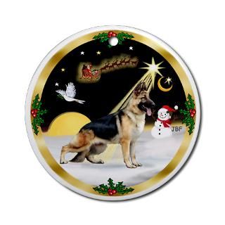 Dog Art Seasonal  Night Flight German Shepherd 13 Ornament (Round
