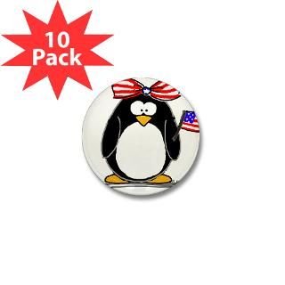 Patriotic Girl penguin Mini Button (10 pack)