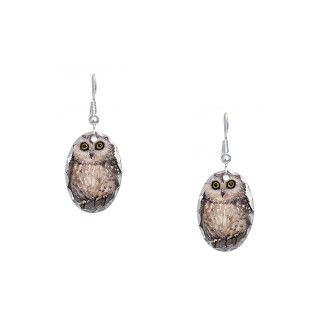 Animal Gifts  Animal Jewelry  Wide Eyed Owl Earring Oval Charm