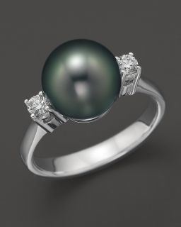 Cultured Tahitian Pearl & Diamond Ring, .15 ct. t.w.