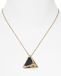 1960 Black Leather Triangle Locket Necklace, 18