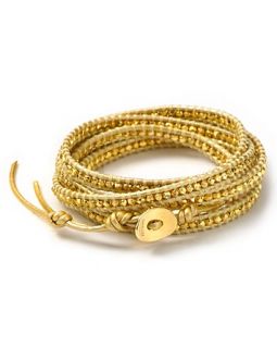 Chan Luu Leather and Goldtone Bead Wrap Bracelet, 32
