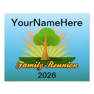 Custom Family Reunion, Green Tree with Sun Rays Flyer Design