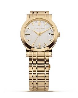 Goldtone Watch with Check Inspired Bracelet, 38 mm