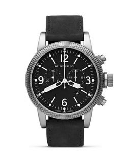 Two Eye Chronograph with Black Leather Strap, 46 mm
