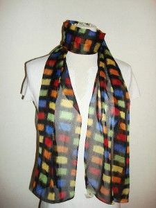 Kathie Lee Collection Made Italy Scarf Neck Wrap Black Square Print