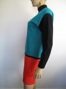 RARE 90s Wool Mod Twiggy Kathryn Conover Colorblock Dress Sz M