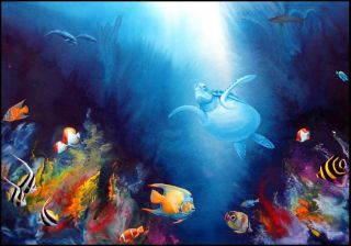 Robert Katona Turtle Reef Original Acrylic Painting Art on Canvas