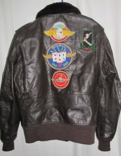 US Navy Marines G 1 Leather Flight Jacket w Patches Size 42 NR Apache
