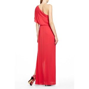 BCBG Max Azria Kendal One Shoulder Ruffled Evening Gown Dress Red