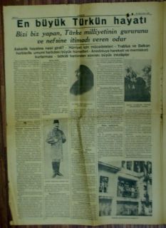 VINTAGE NEWSPAPER 10.9.1938 ON THE DEATH OF M.KEMAL ATATURK RRRRR