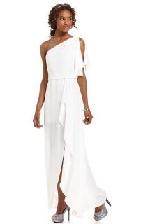 BCBG Max Azria Kendal One Shoulder Ruffled Evening Gown