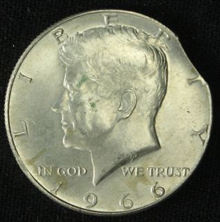 1966 50c Kennedy Half Dollar Error Coin Clipped Planchet 64494