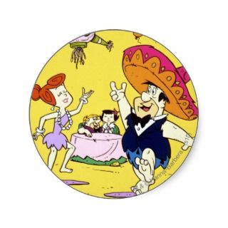 Fred Flintstone Wilma Barney and Betty Fiesta Round Stickers