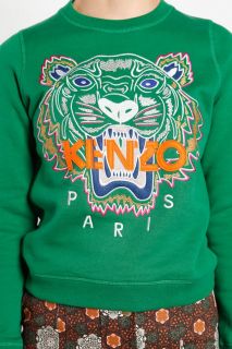 Kenzo Paris Tiger Sweater Green Sweatshirt Normal Size Medium Femme XL