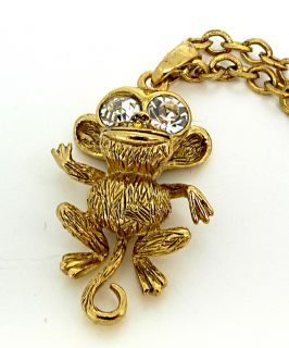 Kenneth Jay Lane KJL Gold Crystal Monkey Necklace