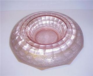 Pink Depression Glass Console Bowl Gold Intaglio Design