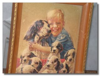 Vintage JF Kernan 3D Relief Boy Puppies Picture